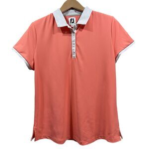 FOOTJOY Women's Size L Short Sleeve Printed Trim Collar Golf Shirt Peach